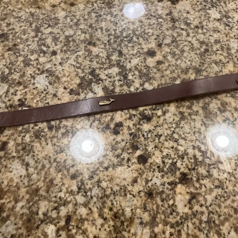 Vintage Royden Narrow Brown Leather Belt Brass Whales Size 30 Women’s Kids